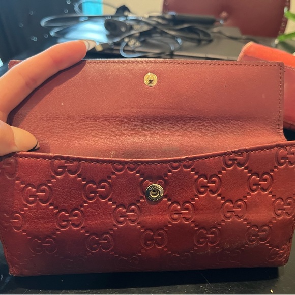 Red Long Guccissima Heart Snap Leather Wallet Bifold Monogram Leather Gold - Picture 5 of 11